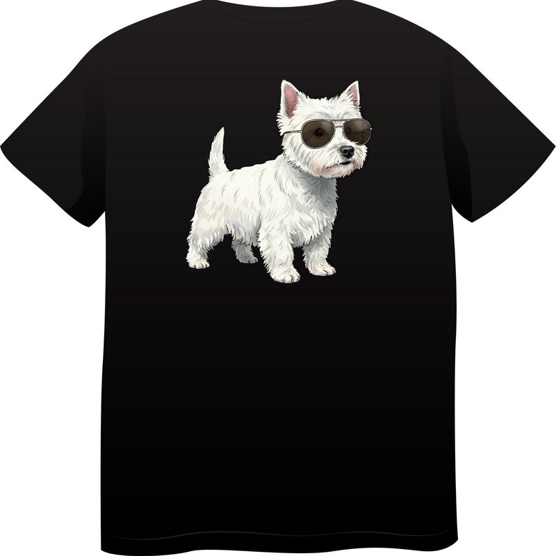 West Highland White Terrier in Sunglasses – Premium Cotton Round Neck T-Shirt