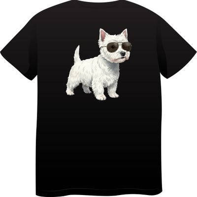 West Highland White Terrier in Sunglasses – Premium Cotton Round Neck T-Shirt