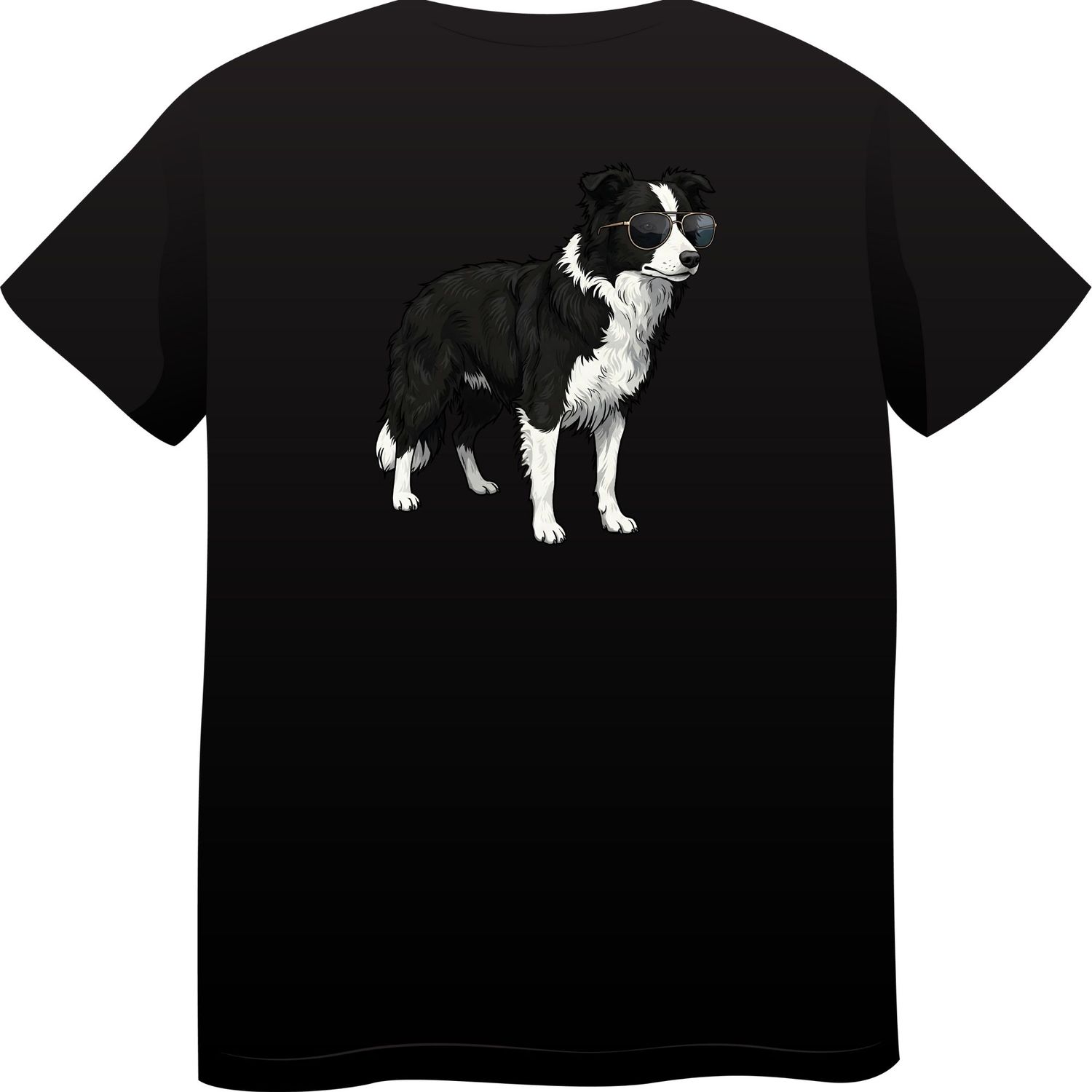Border Collie in Sunglasses – Premium Cotton Round Neck T-Shirt