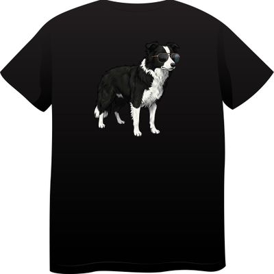Border Collie in Sunglasses – Premium Cotton Round Neck T-Shirt