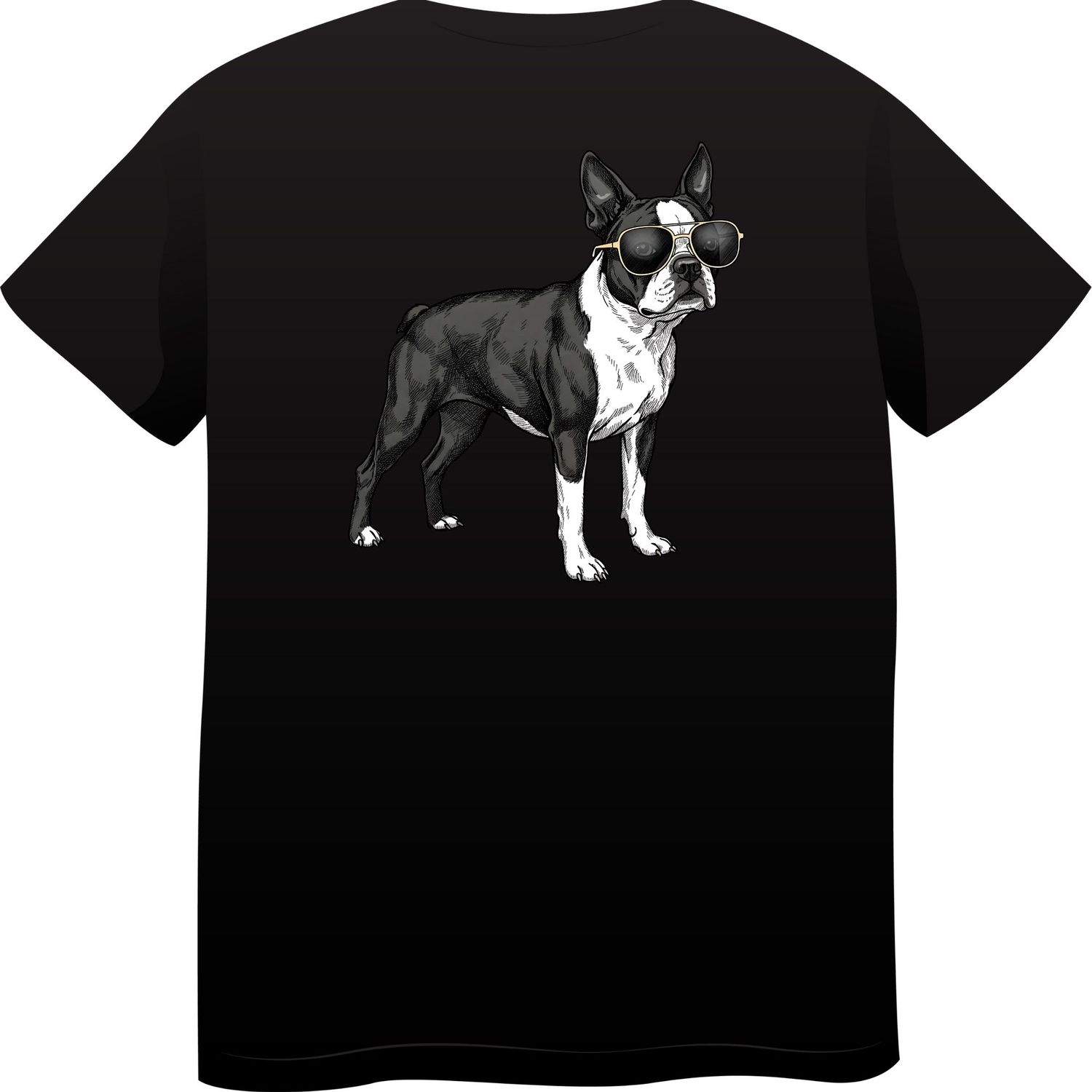 Boston Terrier in Sunglasses – Premium Cotton Round Neck T-Shirt