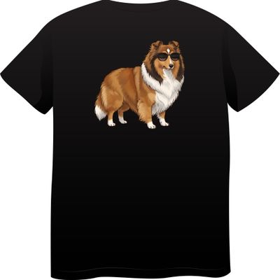 Shetland Sheepdog in Sunglasses – Premium Cotton Round Neck T-Shirt