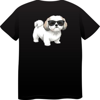 Shih Tzu in Sunglasses – Premium Cotton Round Neck T-Shirt