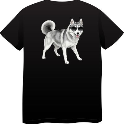 Siberian Husky in Sunglasses – Premium Cotton Round Neck T-Shirt