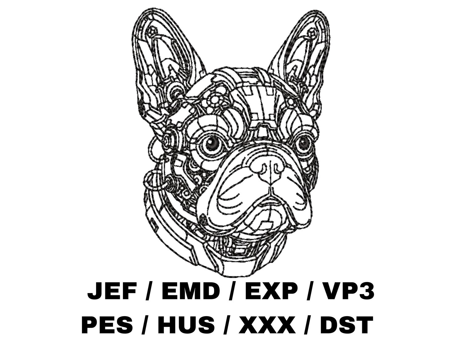 Mechanical French Bulldog Head Embroidery