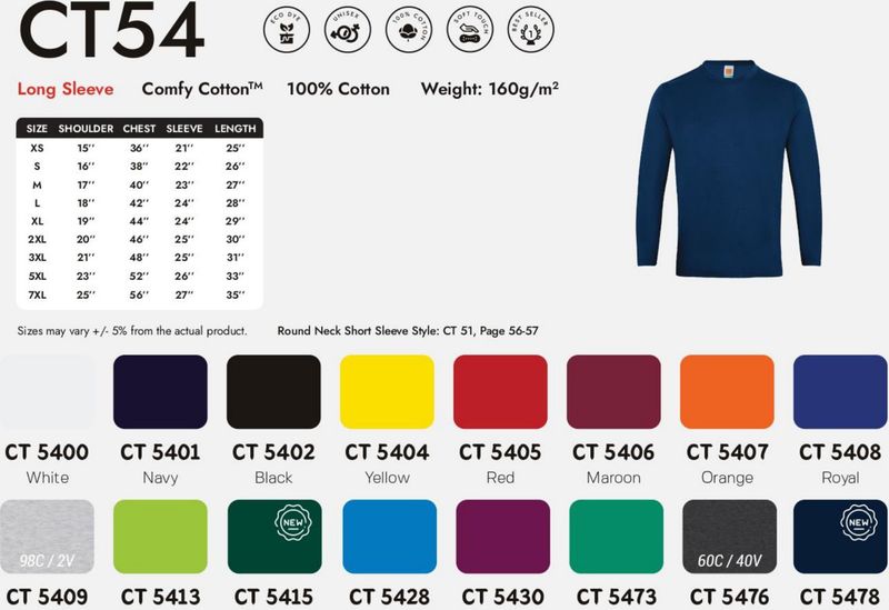 CT54 Cotton Round Neck Long Sleeve