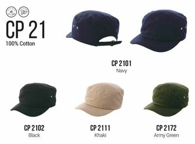 CP21 Cap, 100% Cotton, in Navy, Black, Khaki, and Army Green colors, available for corporate, events, or personal use.
