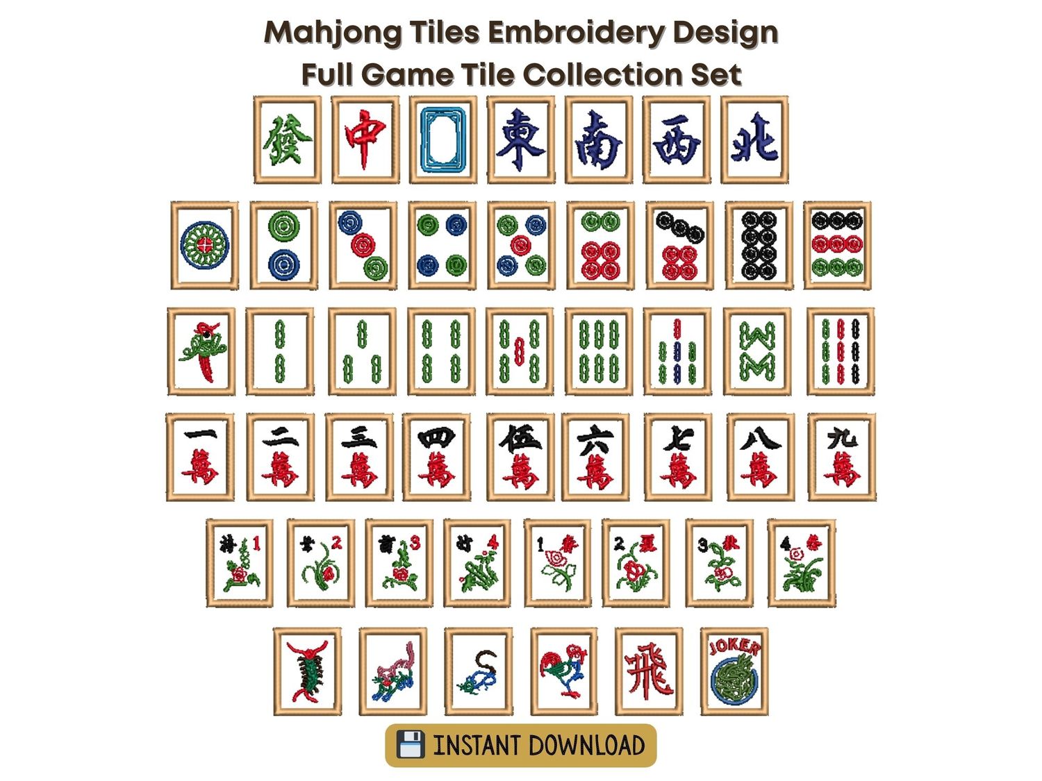 Mahjong Tiles Embroidery file bundle pack