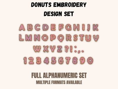 Pink-frosted donut style letters and numbers, displayed on a beige background with promotional heading text.