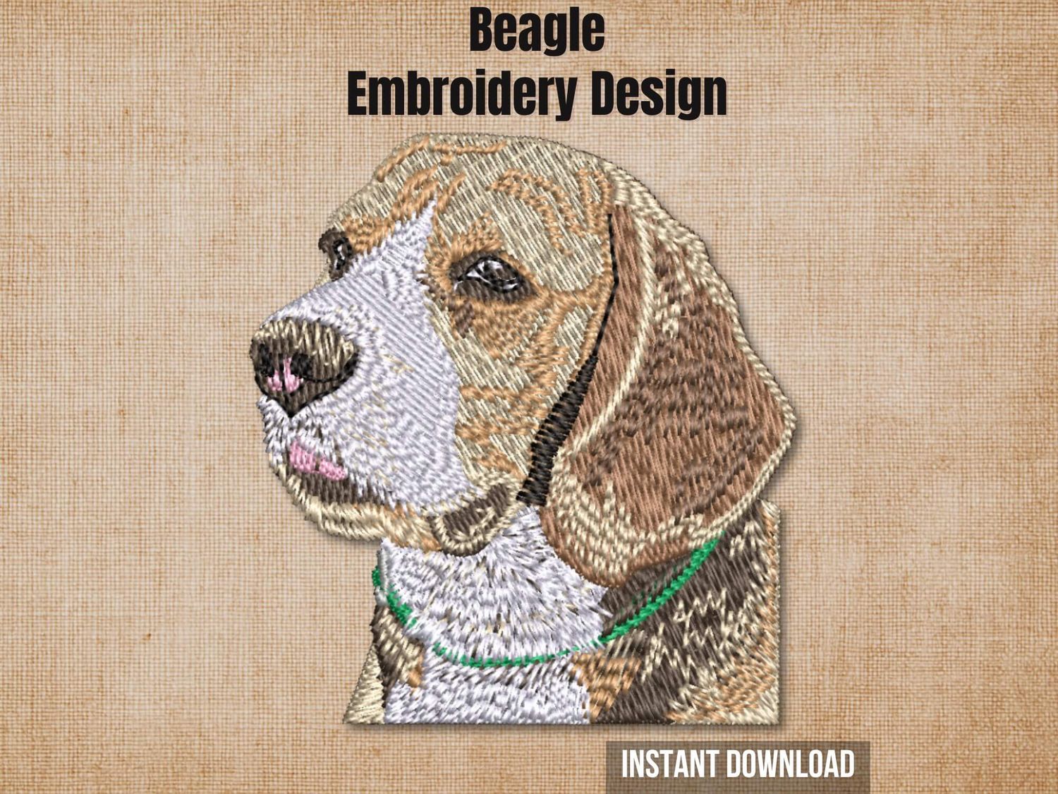 Etsy cover graphic featuring the beagle profile embroidery on a burlap background.