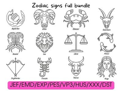 Cover graphic featuring the complete collection of all 12 zodiac signs bundle layout.