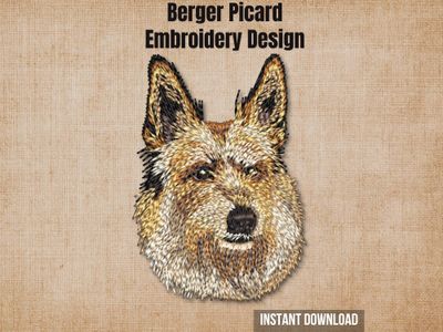 Digital render of a Berger Picard embroidery design on textured fabric, with text "Berger Picard Embroidery Design".