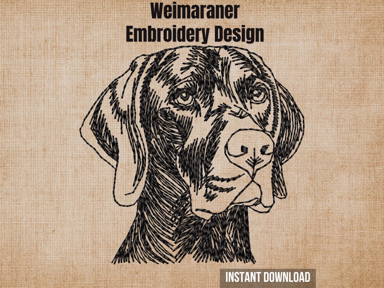 Weimaraner head outline embroidery cover photo on textured burlap background with instant download.