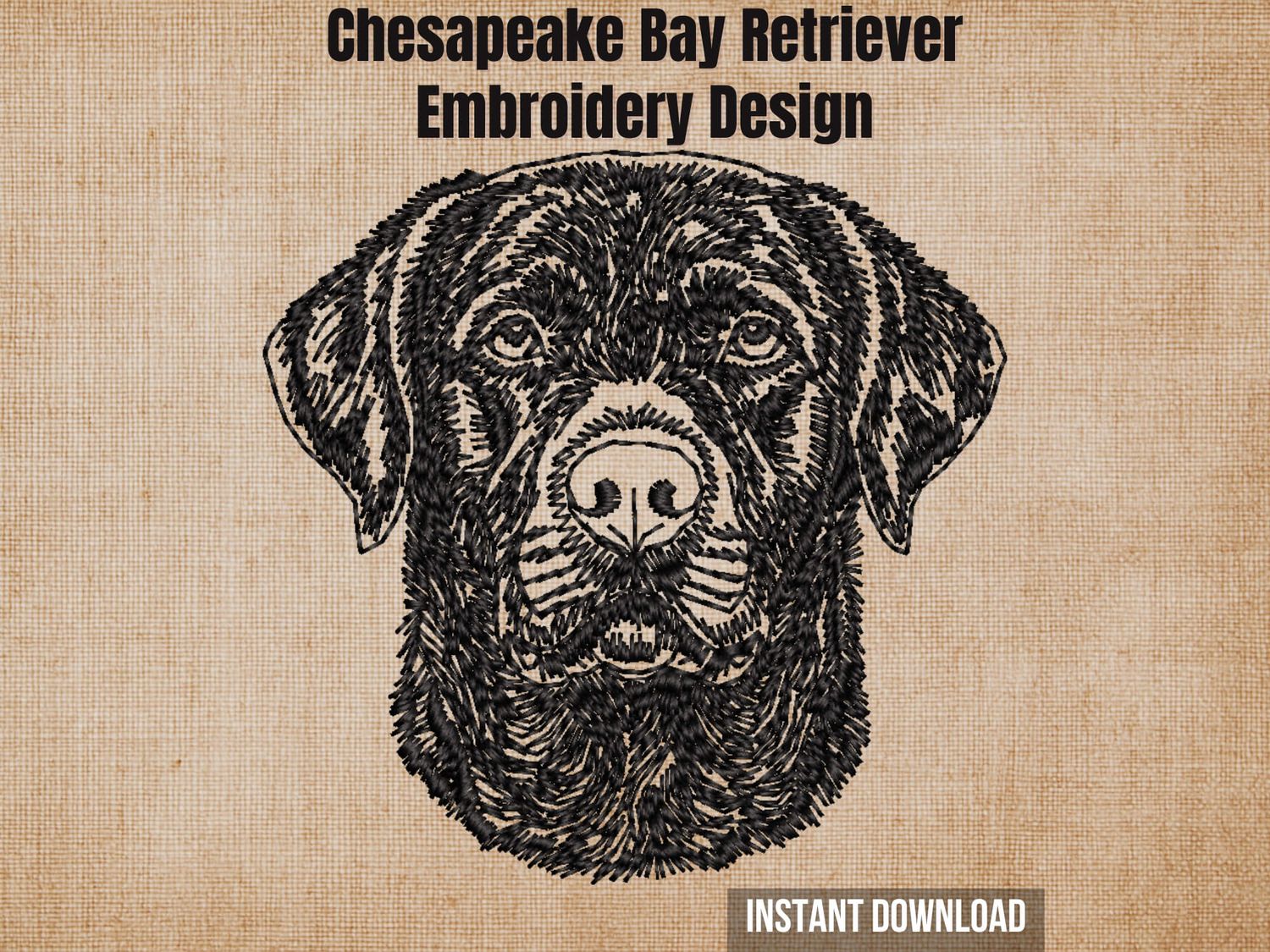 Cover graphic featuring a Chesapeake Bay Retriever face embroidery on a textured burlap background.