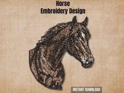 Cover graphic featuring a realistic horse head embroidery on a textured burlap background.