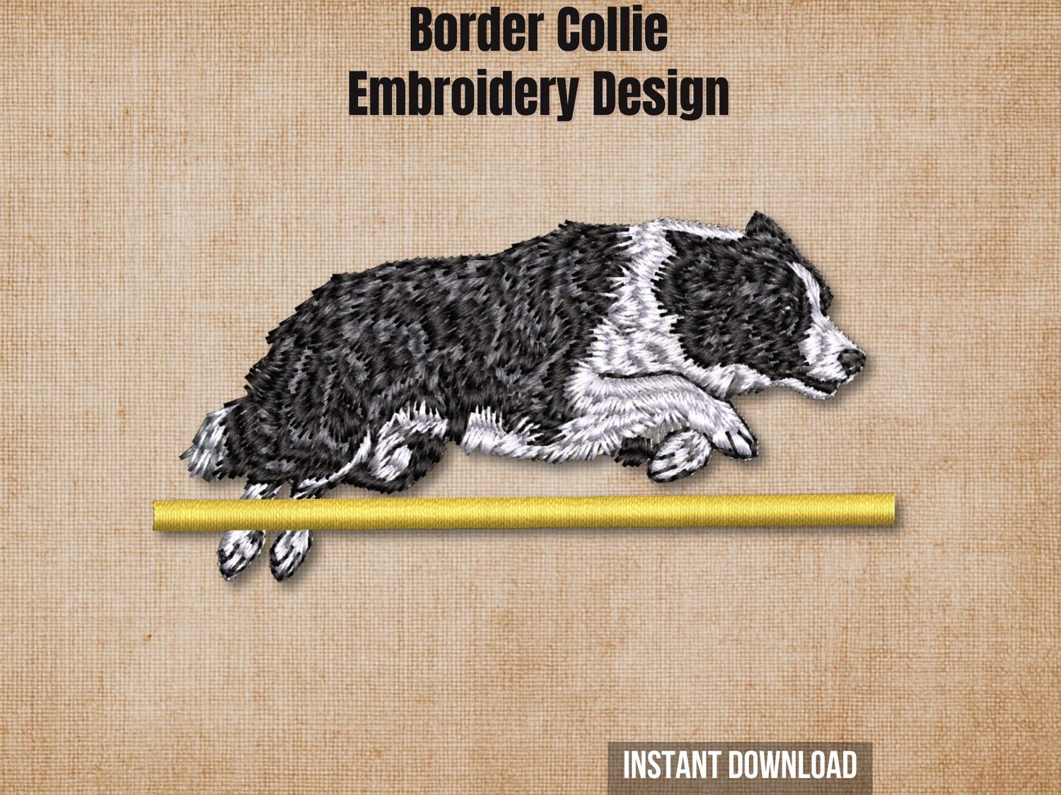 Cover graphic featuring the Border Collie Agility embroidery on a textured burlap background.