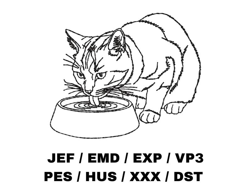 Minimalist Cat Drinking From Bowl