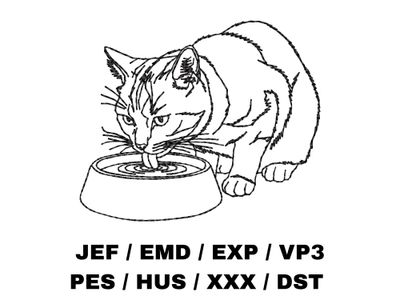 Minimalist Cat Drinking From Bowl