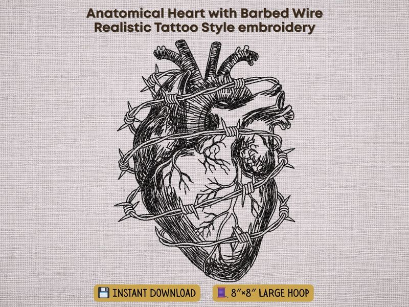 Anatomical Heart with Barbed Wire Outline