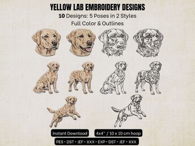 Yellow Labrador Retriever photorealistic embroidery design for 4x4 hoop.