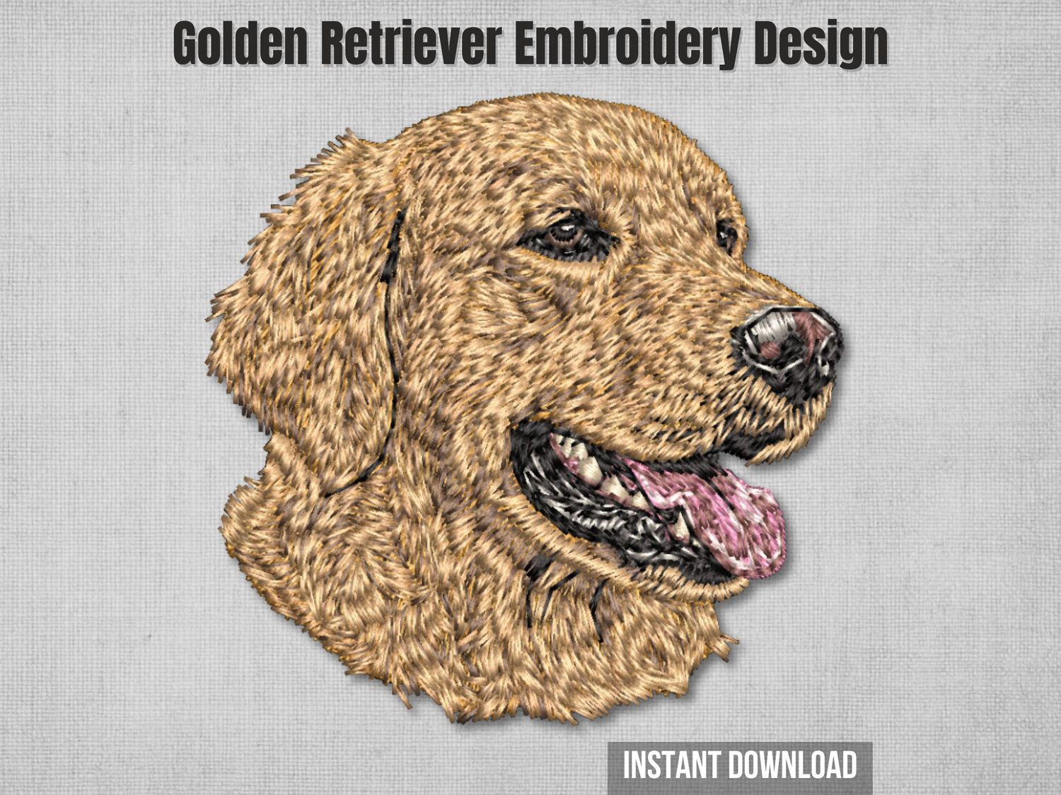 Golden Retriever embroidery design - detailed dog portrait with realistic fur texture
