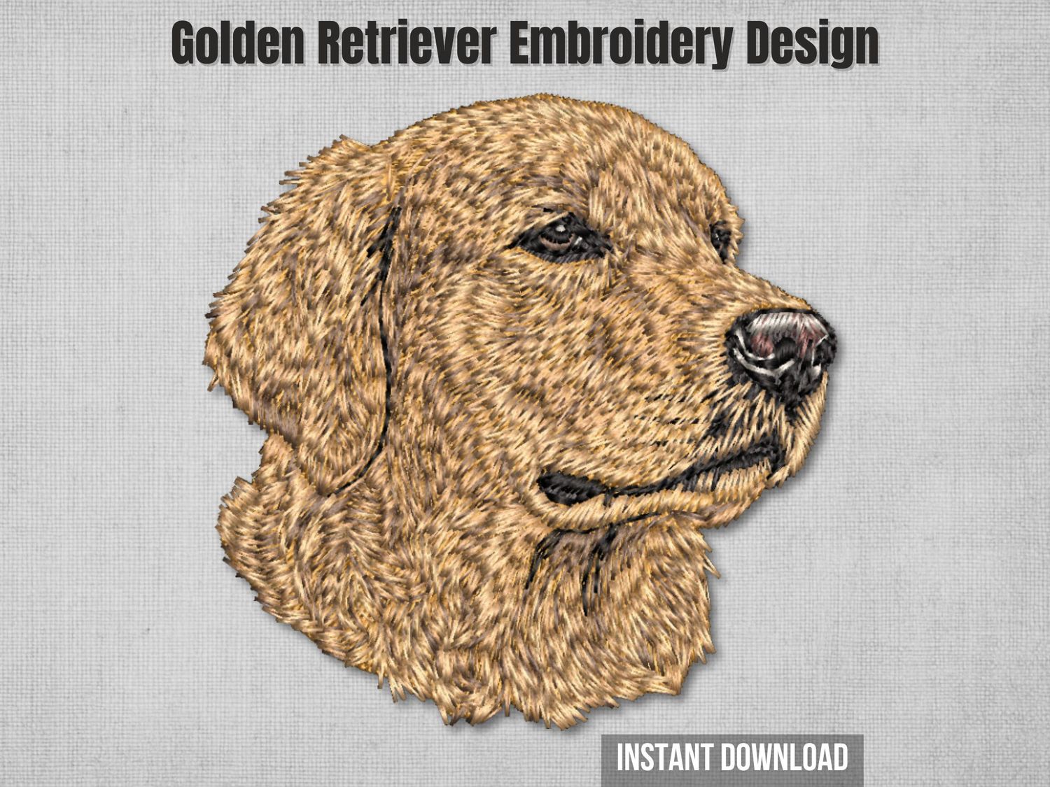 Golden Retriever embroidery design - realistic dog portrait with detailed fur texture for machine embroidery projects