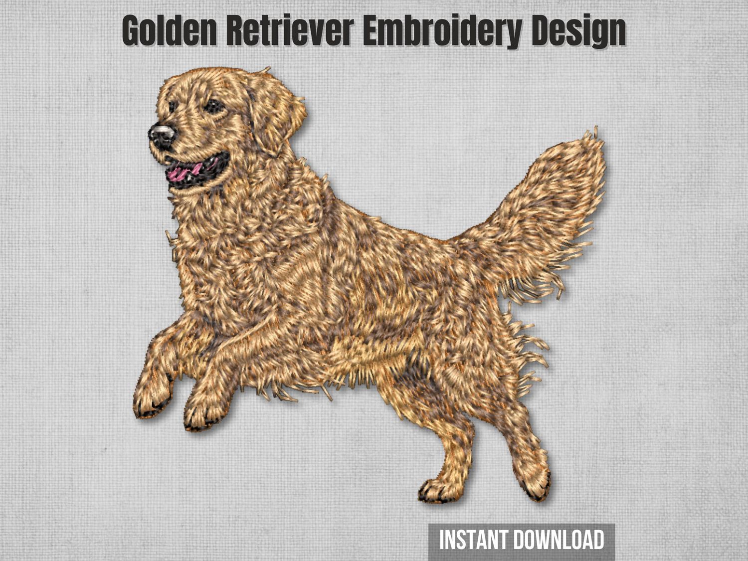Golden Retriever running embroidery design - dynamic action dog portrait with flowing fur for machine embroidery projects