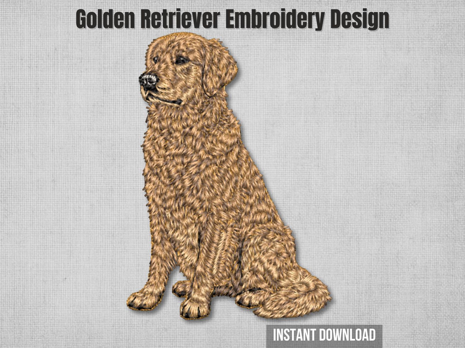Sitting Golden Retriever embroidery file - realistic full body dog design for machine embroidery instant download