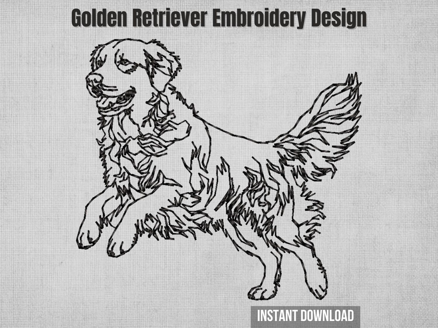 Golden Retriever running outline embroidery design - sketch line art dog portrait for quick stitch machine embroidery files