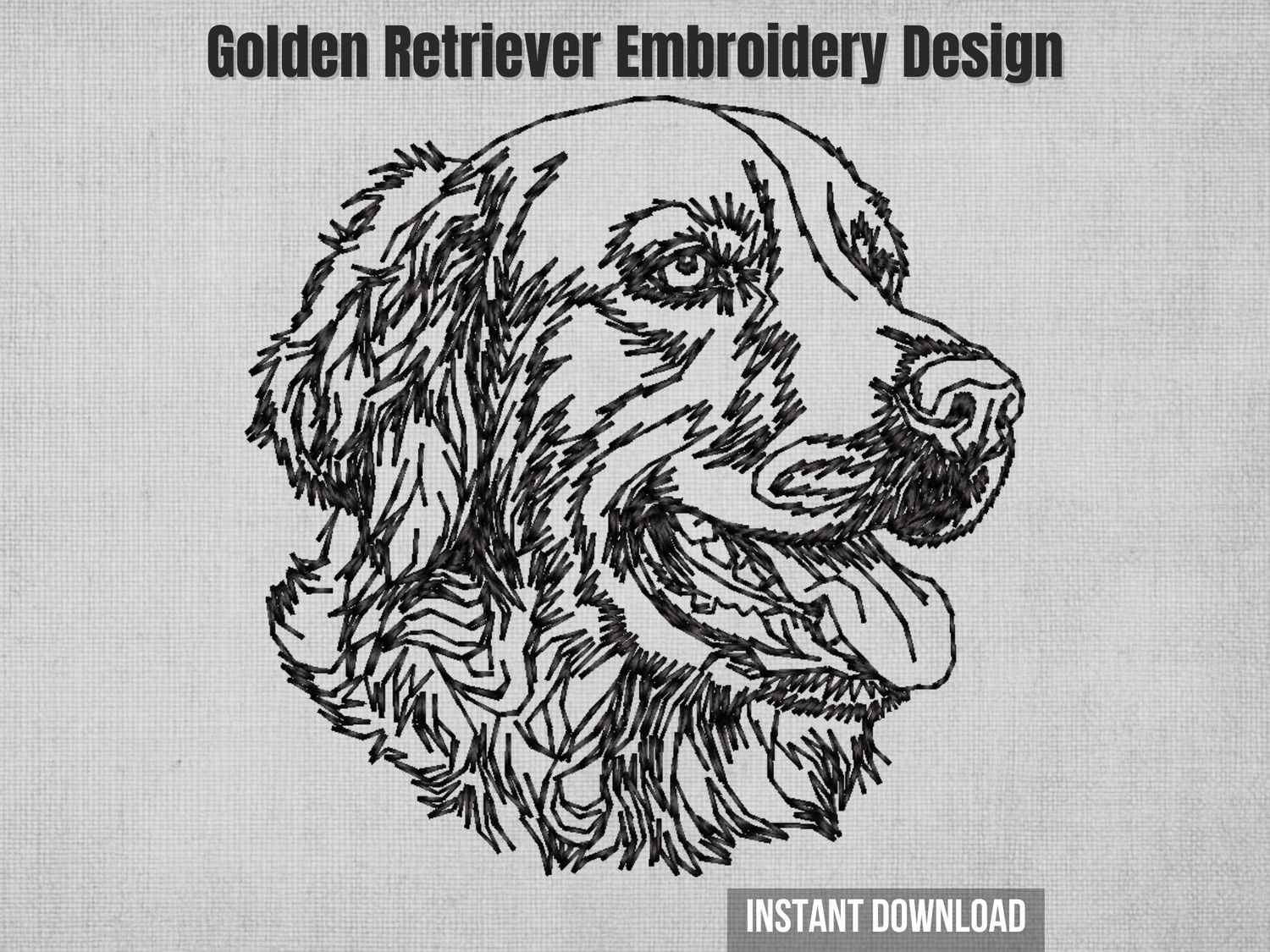 Golden Retriever head sketch embroidery design - line art dog portrait with happy expression for machine embroidery files