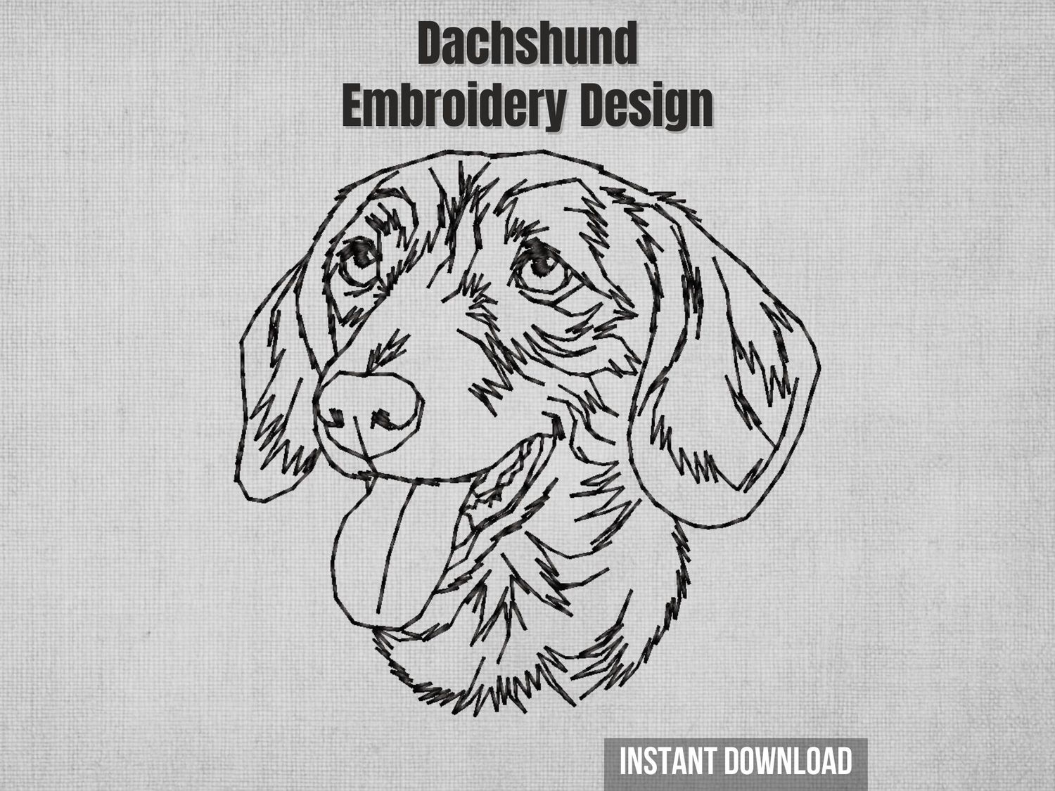 Cover photo featuring the happy Dachshund face outline embroidery design with tongue out.