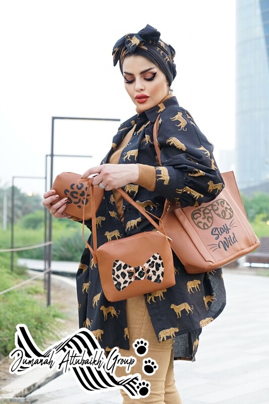 الحقيبة الثلاثية النسائيه بطباعه جلد الفهد