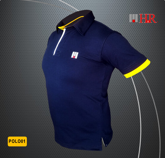 Camiseta H&R Cuello Polo Azul Tela Jersey - Talla S