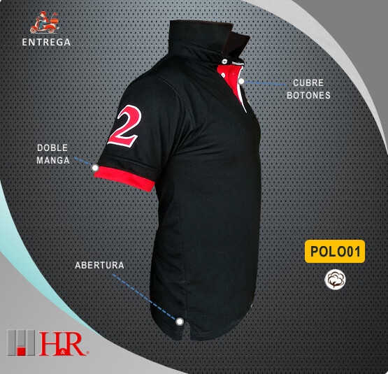 Camiseta H&R Cuello Polo Negra - Tela Jersey - Talla S