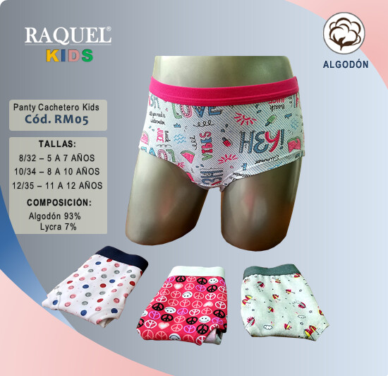 Panty Raquel Kids - Cachetero RM05 Caja x3 Und - Talla 8/32
