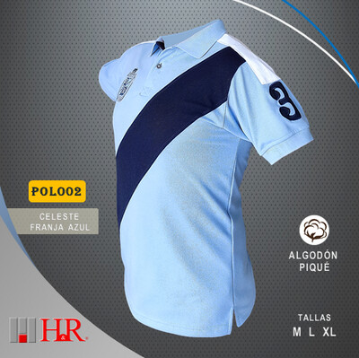 Camiseta H&R cuello Polo Celeste - Polo02