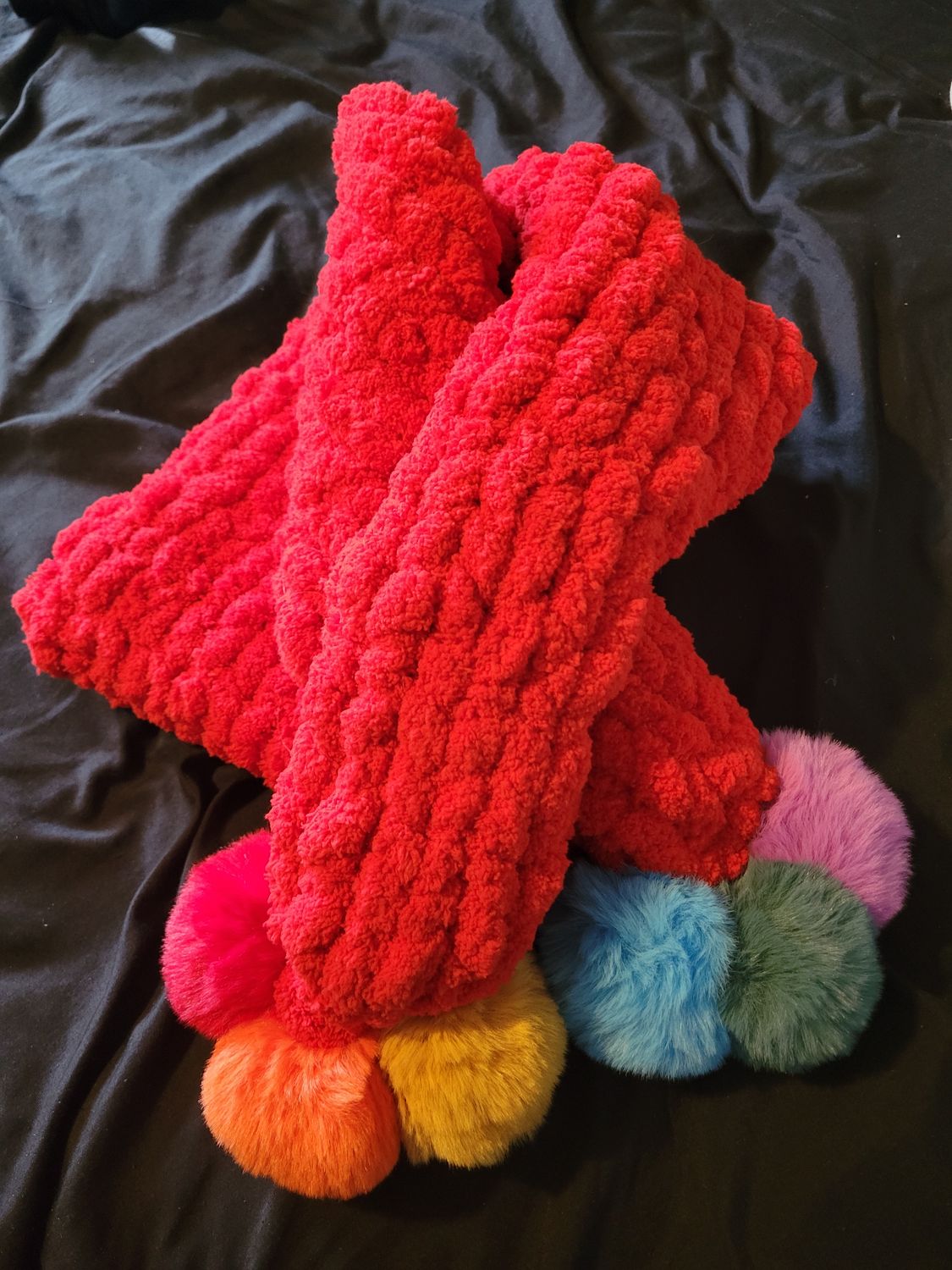 Chunky Rainbow Pom Pom Scarf