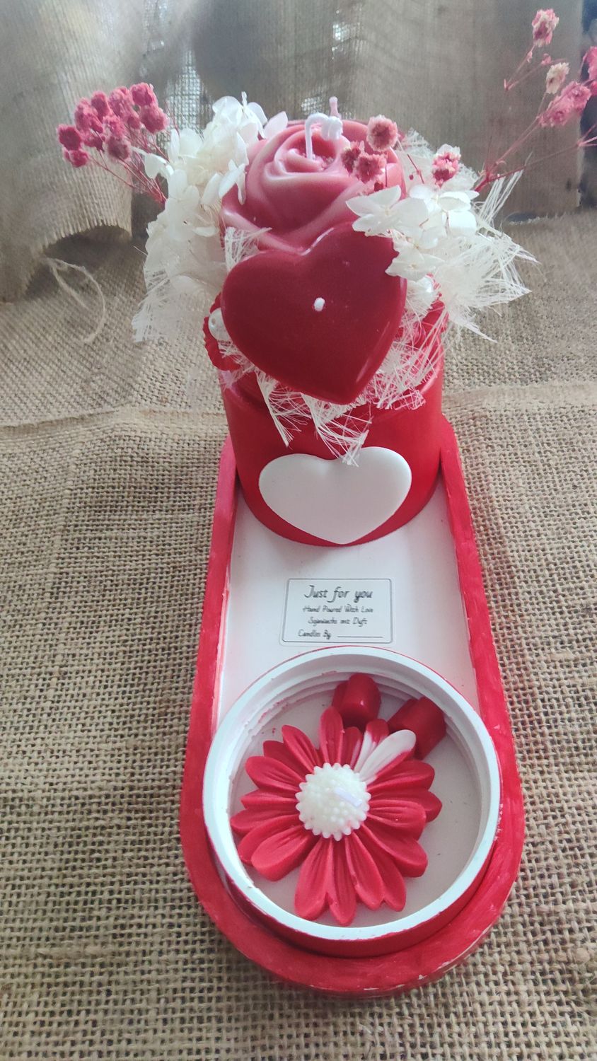 Wachsstrauß mit Herz Just for you Duft Rose, rot