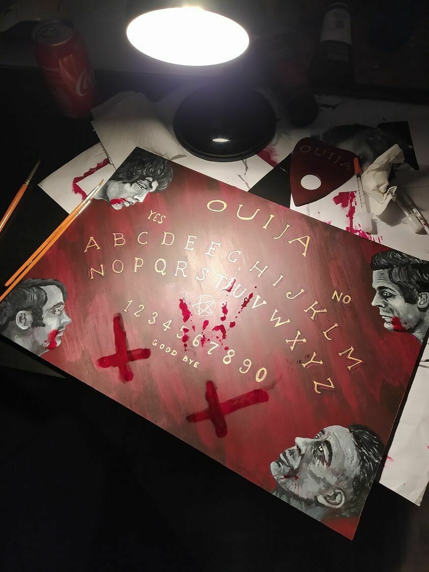 Serial Killer Ouija Board with grave dirt and fibers from Ramirez, Bundy, Gein and Schaefer