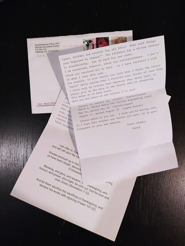 Son of Sam letter and envelope set