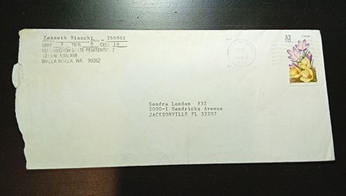 Kenneth Bianchi envelope to Sondra London Kenneth Bianchi envelope to Sondra London