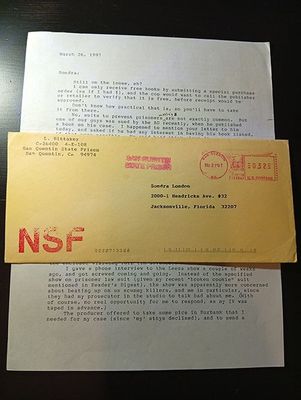 Larry Bittaker letter and envelope to Sondra London Larry Bittaker letter and envelope to Sondra London