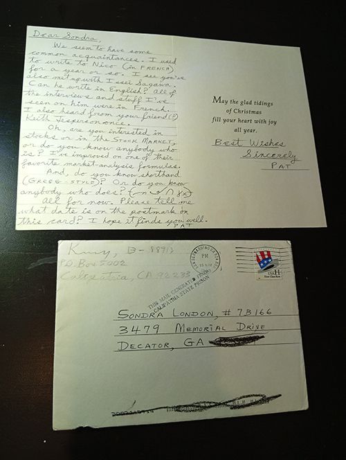 Patrick Kearney postcard and envelope to Sondra London Patrick Kearney postcard and envelope to Sondra London