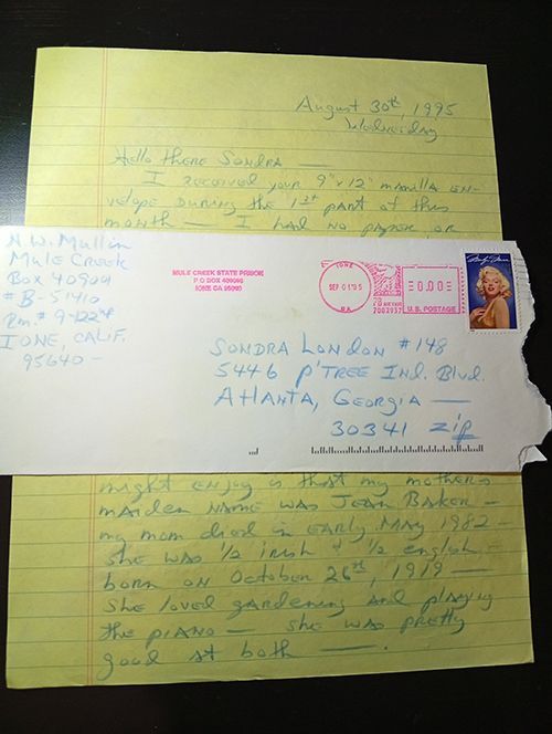 Herbert Mullin letter and envelope to Sondra London Herbert Mullin letter and envelope to Sondra London