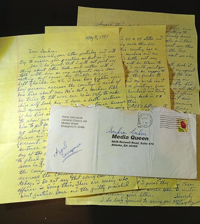 Henry Lee Lucas letter and envelope to Sondra London Henry Lee Lucas letter and envelope to Sondra London
