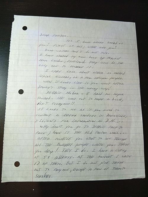 Aileen Wuornos letter sent to Sondra London Aileen Wuornos letter sent to Sondra London