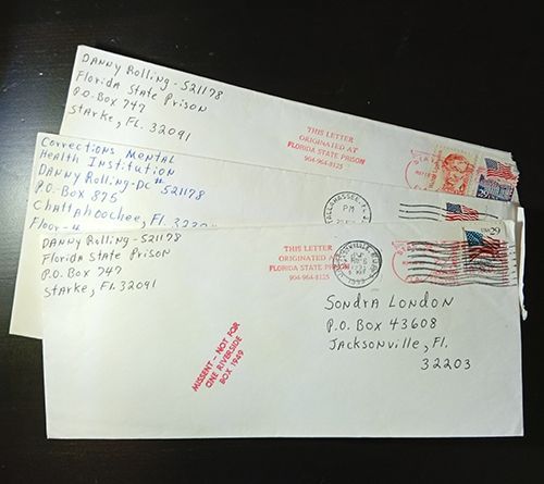 Danny Rolling handwritten envelope sent to Sondra London Danny Rolling handwritten envelope sent to Sondra London