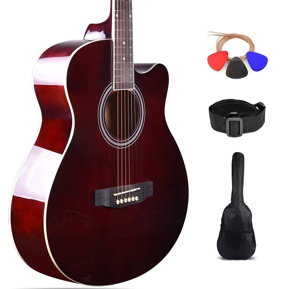 Kadence Frontier guitar with Online Guitar learning course, Wine Red Acoustic Guitar with Die Cast Keys, Set of Strings, Strap, Picks and Bag (Wine Red, Acoustic)