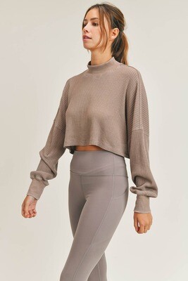 Waffled Mineral-Washed Cropped Mock
