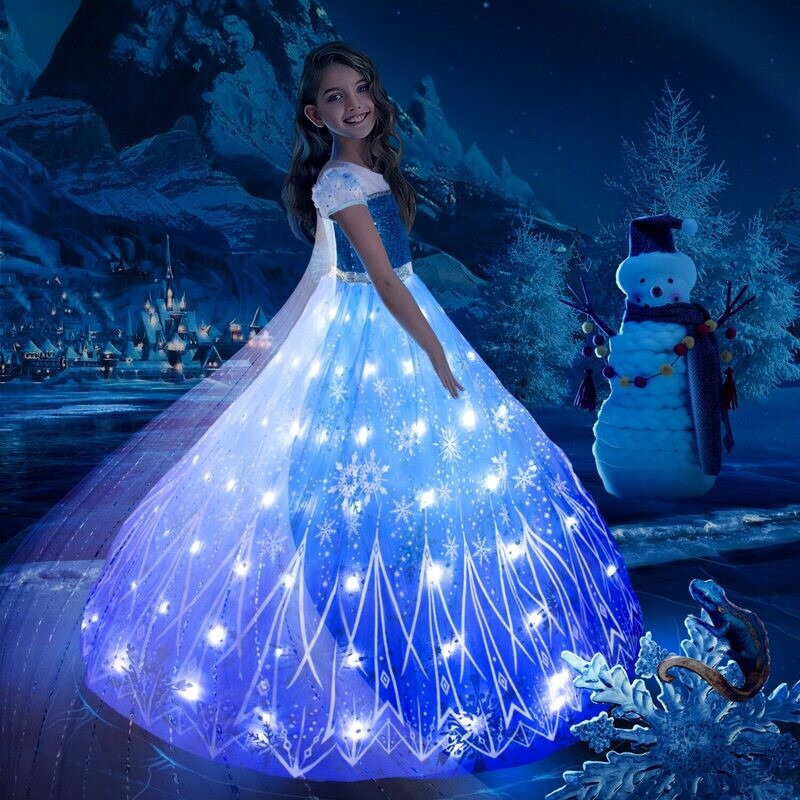 Frozen Princess Elsa LED Light Up Dress for Girls